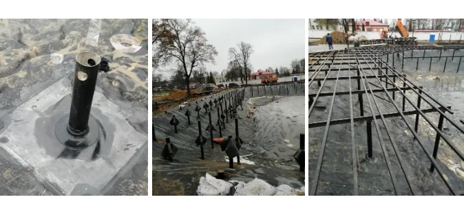 Монтаж мембраны ЭПДМ в декоративном водоёме - фото