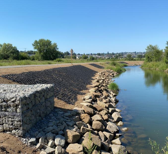 Технологии укрепления берегов: габионы, георешетка или камень?