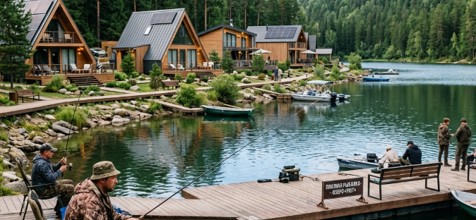Рыболовный водоем как часть глэмпинга - фото