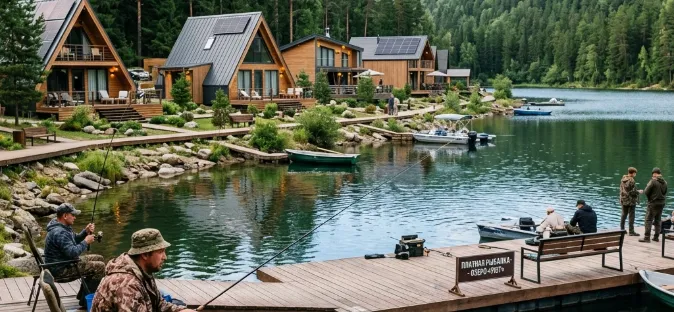 Рыболовный водоем как часть глэмпинга - фото